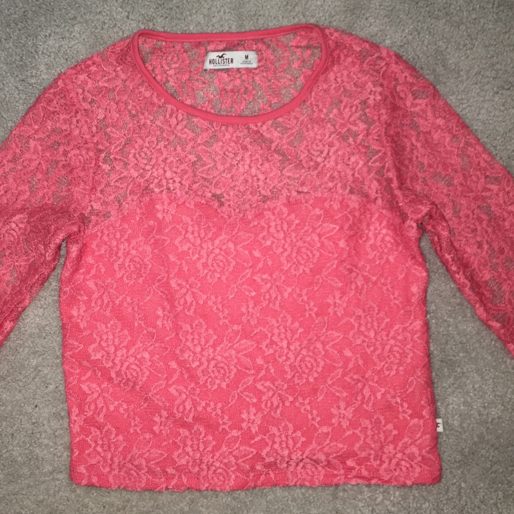 Semi-cropped lace long sleeve top